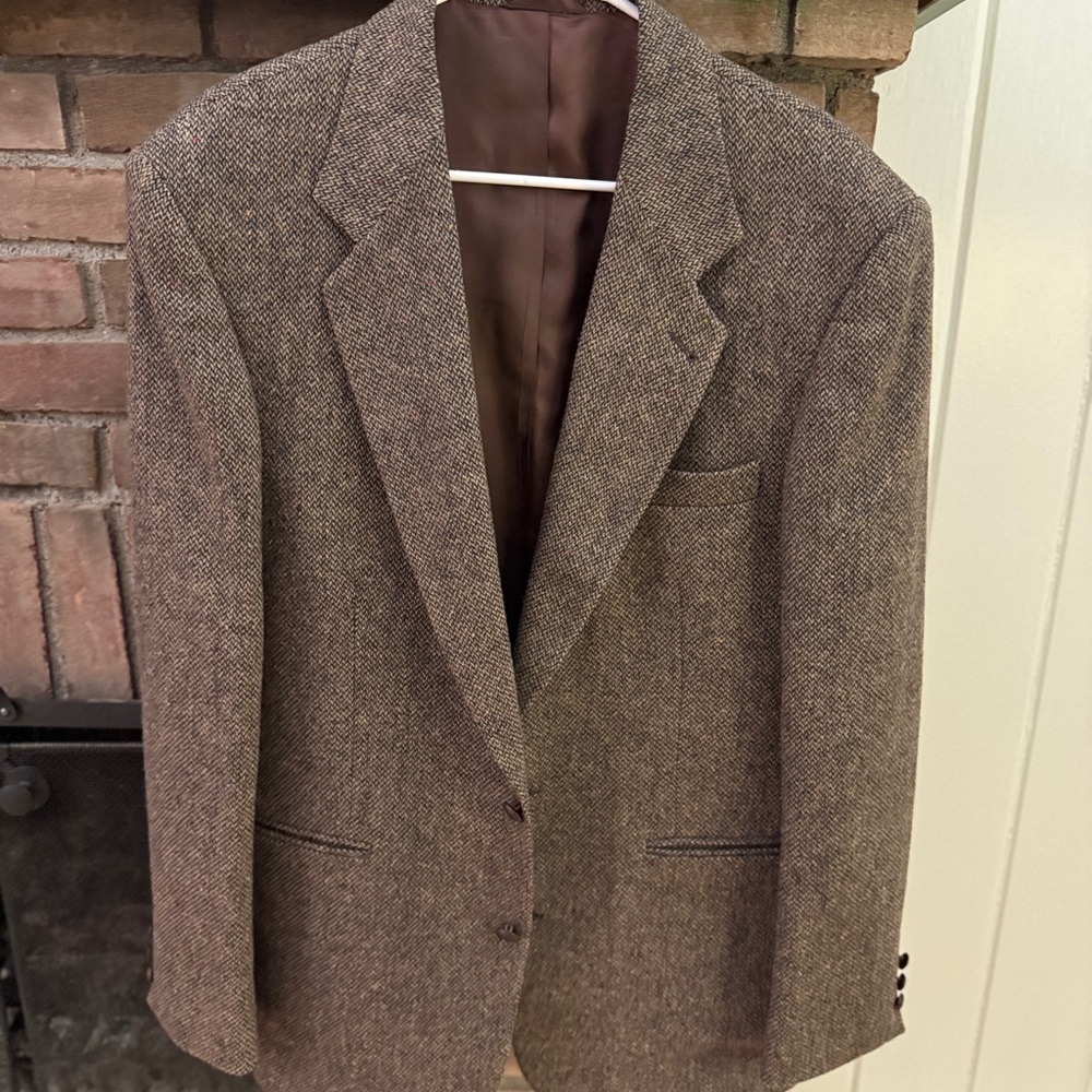 Brown Tweed Sport Coat with Notched Lapel Pure Virgin Wool Mens 40r
